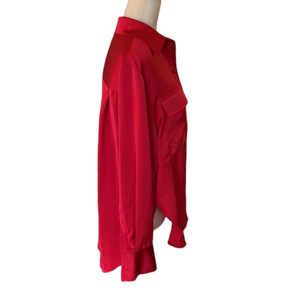 Jason Wu Red Satin Oversized Button Down Blouse - S - Picture 4 of 10